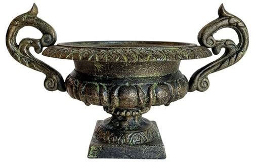 L'Héritier Du Temps Vase Vasque Chambord Jardinière de Pilier Pot de Fleur en Fonte Vert Anglais 29x32,5x47cm