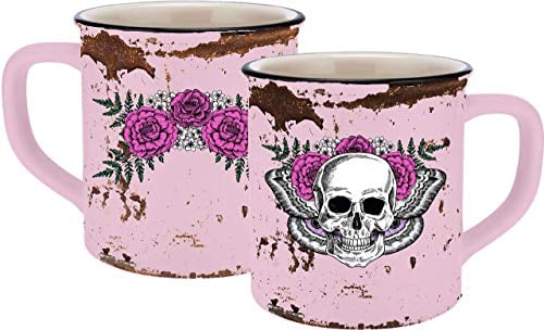 Tasse Lady Skull Emaille-Optik, Rosa