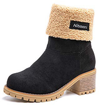 Hitmars Stivali Donna Invernali Stivaletti Camoscio Boots con Tacco Largo 6CM Stivali Foderati Caldi Scarpe Eleganti Comodi Moda Nero EU 40
