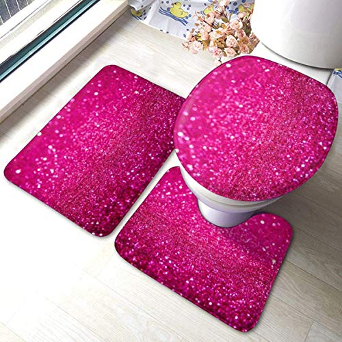RedBeans rutschfeste Badematte, 3-teiliges Flanell-Badezimmerteppich-Set, rosa Glitzer, weicher WC-Vorleger