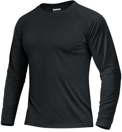Boladeci Swim Shirts for Men Rash Guard Long Sleeve UPF 50+ UV Protection Sun Block SPF Cool Athletic Gym Tee Shirts for Men Hiking Running (Black)