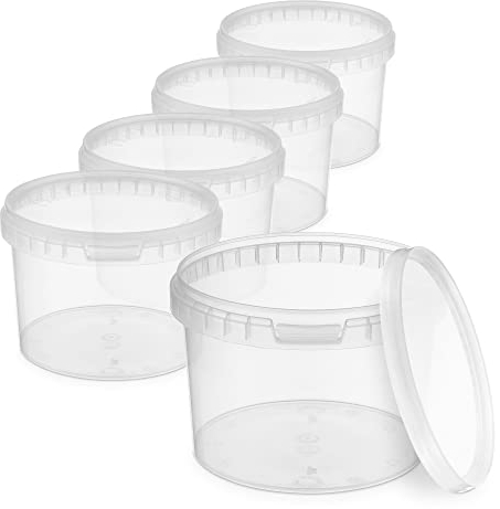 BenBow Eimer mit Deckel, 0,5 l, transparent, 5 x 0,5 Liter – lebensmittelecht, stabil, luftdicht, auslaufsicher, geruchlos – Kunststoffeimer – leer