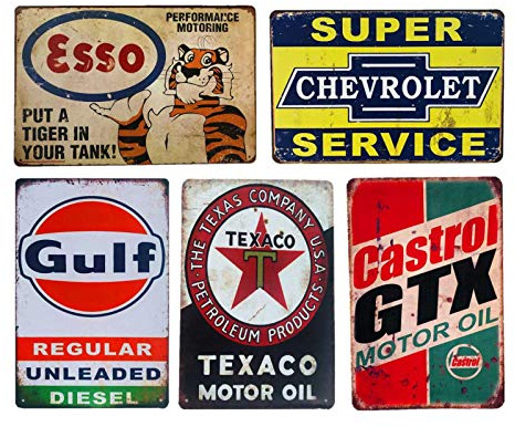 Makkalensau 5 Stück-Benzinmotor Öl Garage Service Retro Metallschild Blechschild Plakette Wand dekorative Kunst Poster 20x30cm DarkKhaki