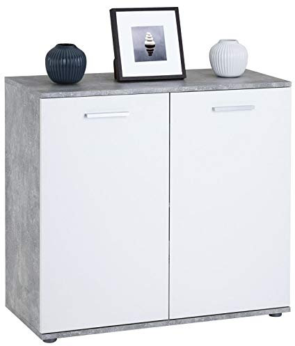 IDIMEX Buffet Salle à Manger Chicago L 91 cm en Bois Coloris béton et Blanc avec 2 Portes, Meuble Rangement pour Cuisine ou Salle à Manger