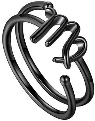 Jungfrau Sternzeichen Ring Verstellbarer Netter Ring Frauen 925 Sterling Silber Schwarz Vergoldet Sternbild Asrologie Band Ring Geburtstagsgeschenk Mädchen Boho Ring Schwarzer Schmuck FR0002C-K