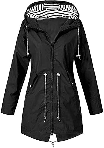 NTNY3 Veste imperméable à capuche et manches longues - Coupe-vent et perméable à l’air - pour femme, Noir (noir 2)., XL