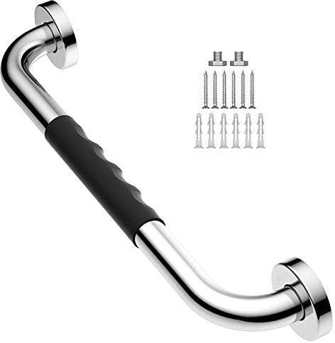 16 Inch Anti-Slip Shower Grab Bars w/Rubber Grip - 1 Diameter, iMomwee Chrome SUS304 Stainless Steel Bathroom Grab Bar Handle, Safety Balance Handrail for Wall, Handicap Elderly Assist Bath Handle