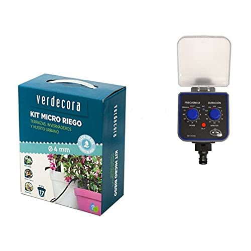 Verdecora Kit de Riego por Goteo para Huerto y Macetas con Programador | Sistema Completo de Riego Automático | Fácil Instalación y Ahorro de Agua | Ideal para Jardines, Terrazas y Balcones