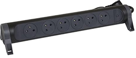 LEGRAND - Multiprise Rotative Avec Interrupteur à Voyant LED - 6 Prises Surface avec Terre - Cordon 3m - Noir et Gris Foncé