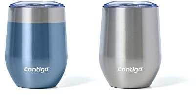 Contigo River North - Vaso de vino de acero inoxidable con tapa a prueba de salpicaduras, 12 onzas, paquete de 2, hielo oscuro y acero inoxidable