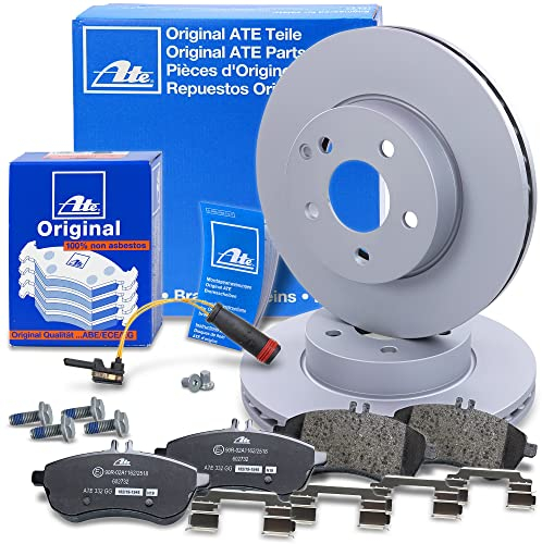 ATE Bremsenset Vorderachse inkl. Bremsscheiben vorne Ø 295 mm belüftet und Bremsbeläge vorne + Verschleißkontakt Kompatibel mit MERCEDES C-Klasse (204), E-Klasse (212), SLK