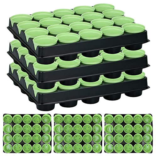 MURAGO - 120 Pflanztöpfe & 6 x Anzuchtplatte - Anzuchtschale Anzuchttöpfe Pflanzen Topfplatte Kunststoff Plastik Rund mit Loch