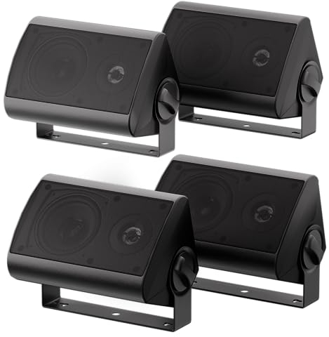 Herdio Altoparlanti da esterno da 4 '' con bassi potenti, altoparlante impermeabile da parete con stereo espansivo, durata per tutte le stagioni, per patio, feste in casa 400 W (2 paia, nero)
