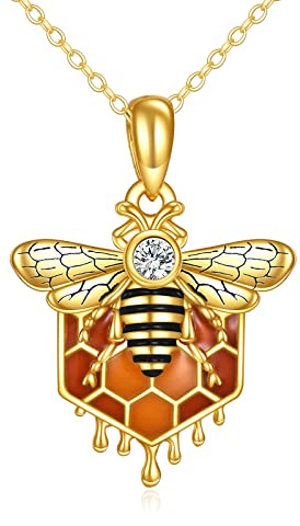 AXELUNA Biene Halskette 925 Sterling Silber Wabe Niedliche Anhänger Halsketten Schmuck für Frauen für Sie