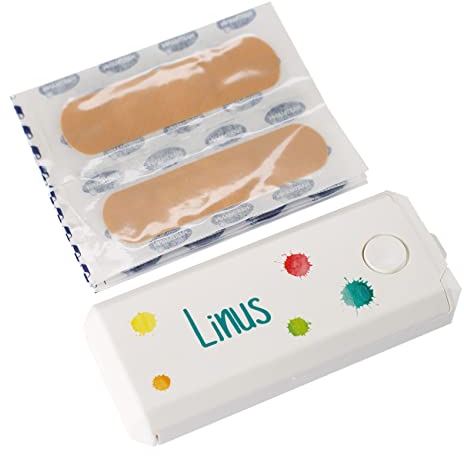 Lustapotheke® Trostpflaster Box mit Namensaufdruck/verschiedene Motive/Geschenkidee/inkl. 10 Pflaster Farbkleckse