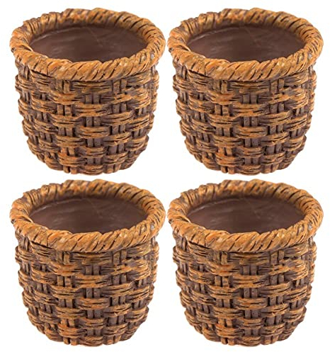 bopely 4pcs Mini -Korb Miniatur Vintage Rattan Basket Puppenhaus Handgefertigter Gewebter Korb Für DIY Ostern Playhouse Accessoires