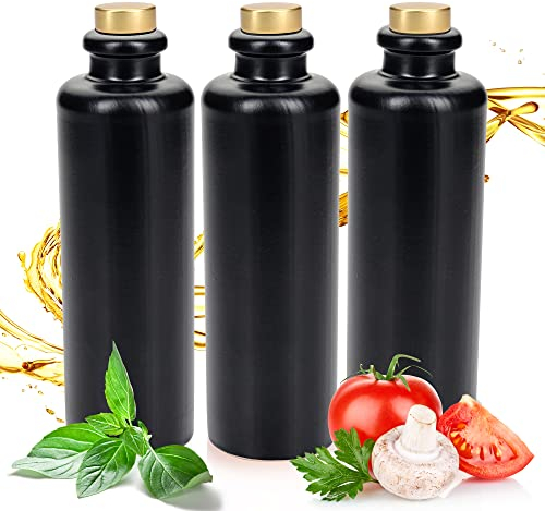 Ludwig- Feuerfest Feinschmecker Essig & Öl – Flaschen mit Ausgießer, Handgefertigtes Made in Germany. Einzigartig, zeitlos und chic. 3x 200ml mit Deluxe- Gold Ausgießern. (3x Mini 0,2l schwarz- matt)