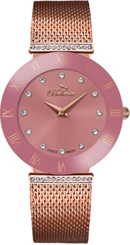 Bellevue Women's Analogue Quartz Watch with Metal Strap F.116, pink, 26MM