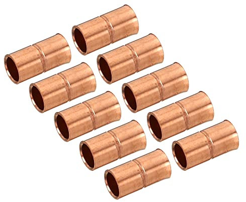 PATIKIL 1/4 Inch ID Straight Copper Coupling, 10 Pack Sweat End Welding Joint Pipe Fitting with Rolled Tube Stop for Water Air Conditioner Plumbing