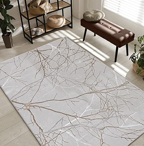 the carpet Mila - moderner Kurzflor Teppich, Wohnzimmer, Schlafzimmer, Eleganter Glanz, Glanzfaser, Hoch-Tief Effekt, Blitz Effekt, Grau, 140 x 200 cm