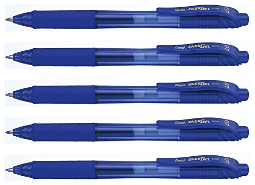 Pentel EnerGel BL107 Gelschreiber, Metallspitze, 0,7, Blau, 5 Stück