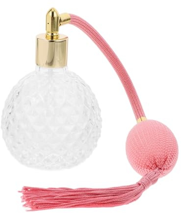 GLEAVI Classic 100ml Vintage Glass Perfume Sprayer Bottle, Refillable Empty Retro Scent Atomizer for Travel and Home Use, Pink Long Tube Pump Design