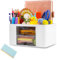 MXTIMWAN Schreibtisch Organizer, Büro Schreibtisch Organizer mit 5 Fächern & 2 Schubladen, Multifunktionaler Kinder Desk Organiser für Büro Zuhause Schule (Weiß)