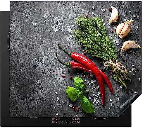 KitchenYeah© Copri Piano Cottura 59x51 cm Coprifornelli Tappetino per Induzione Fornello Tutto per la Cucina Pepe - Erbe - Spezie - Calcestruzzo