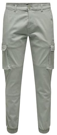 ONLY&SONS Herren Cargo Hose Verjüngter Schnitt Elastische Bündchen Cargotaschen, Farben:Grau, Größe Hosen:29W / 32L, Beinlänge:L32
