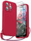 SURPHY kompatibel mit iPhone 15 Pro Hülle Silikon mit Band & Displayschutzfolie 6,1 2023, Handyhülle iPhone 15 Pro Case mit Kameraschutz, iPhone 15 Pro Schutzhülle, Rot