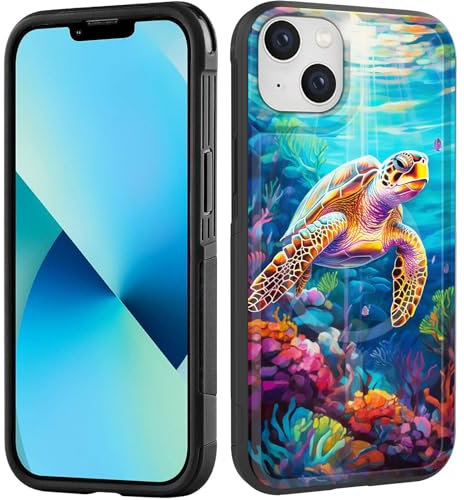 ZQLPLZR Magnetic for iPhone 15 Case,[Compatible with MagSafe] [Military Grade Drop Protection] Heavy Duty Shockproof Phone Case for iPhone 15 6.1'',Turtle Swimming Under The Sea