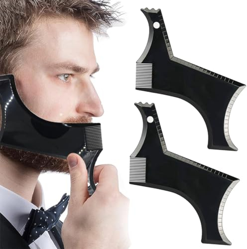 VZUHSW Bartschablone Set, 2 Stück Bart-Schablone, Bartkamm zur einfachen Bartpflege, für symmetrische Kontur des Kinns, der Koteletten und des Halses, Bartstyling mit Bartformen, Bartkamm Styling Tool