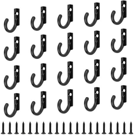 WJUAN 20 Stück Schlüsselhaken, Zinklegierungsmaterial Haken Schwarz, Wandhaken zum Schrauben, Kleine Haken, Geeignet zum Aufhängen von Kleidung, Hüten, Taschen, Handtüchern