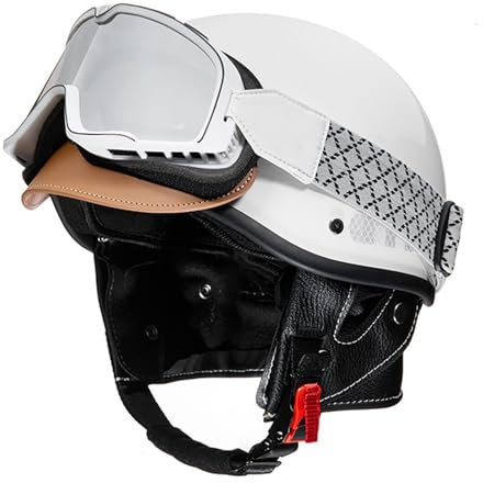 Casco A Scodella Demi-Jet Moto con Pilota Visiera ,Caschi Moto ECE/DOT Omologato Vintage Stile Casco Aperto Mezza Motociclo,Motorino Chopper Scooter Casco Moto