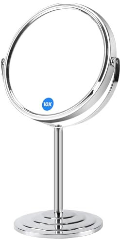 HIYAA Magnifying Makeup Mirror with 10X / 1X Magnification, Double Sided Vanity Tabletop Mirror & Travel Mirror with 360° Rotation for Dressing Table, Desk, Bathroom, Bedroom - 6 Inch