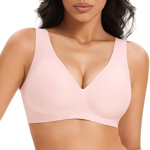 Deyllo Reggiseno Senza Ferretto Sportivo Donna Push Up Comfort Rosa M