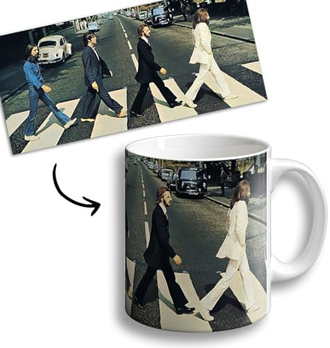OOPS - Taza de Cerámica Redonda de 330 ml - Abbey Road - The Beatles - Apto para Microondas y Lavavajillas