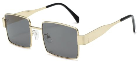 Long Keeper Retro Quadratische Sonnenbrille für Damen Herren Mode Metall Sonnenbrille Vintage Rechteckige Sonnenbrille Eckig Retro Brille UV400 Schutz