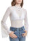 Durio 70s Womens Bell Sleeve Top Floral Tops for Women Disco Outfit Mock Neck Flare Tops Semi Sheer Mesh Long Sleeve Top, White Floral, XX-Large Plus Tall
