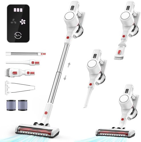 Syntecno Cordless Vacuum Cleaner Stick Vacuums - Electric Brooms Powerful Lightweight Vaccum Cleaners Upright Handheld Rechargeable Lithium-Ion Battery Wireless for Home Hardwood Floor Carpets Car