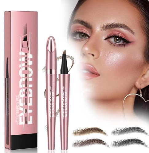 Eyebrow Pencil,Microblading Eyebrow Pencil with 4 Micro-Fork Tips, Long-Lasting Brow, Waterproof, Smudgeproof Brow Pen Easy Creation of Natural Looking Defined Eyebrows for Men Women (Light Brown)