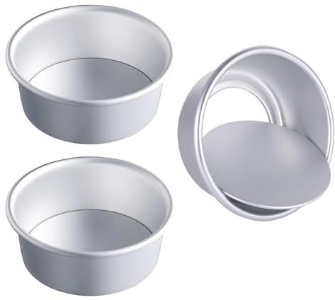Teglia rotonda da 10 cm per cottura, confezione da 3 teglie antiaderenti in alluminio profondo con fondo rimovibile, set da forno per torte a strati, ideale per compleanni, matrimoni, Natale