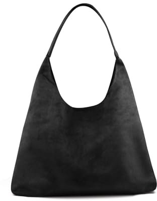 AdiStylinno Wildleder Tasche Damen, Große Kapazität Suede Umhängetasche Damen Schultertasche Retro Tote Bag Mode Handtasche mit Snap, Shopper Tasche für Damen (Schwarz)