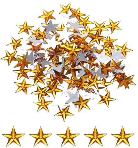 sourcing map 100PCS Acrylic Star Rhinestone 14x14mm Flat Back Plastic Gems for Craft Bead Face Painting Costume Jewelry Making, Gold