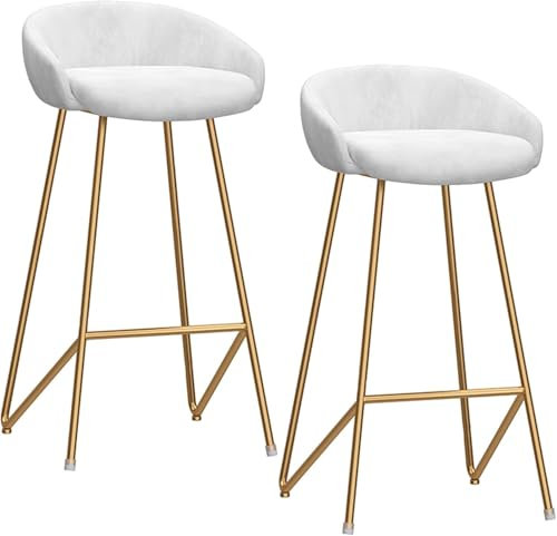 DZYHFCO Juego de 2 taburetes de bar tapizados con altura de mostrador, silla moderna de isla con respaldo bajo para isla de cocina (blanco, 75 cm)