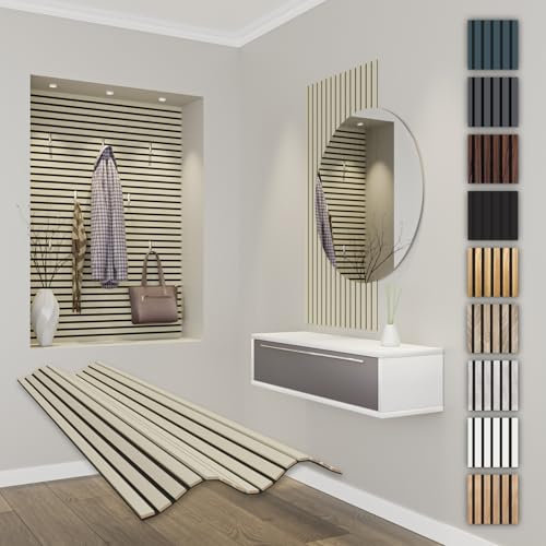HEXIM Panneaux Acoustiques 118x60cm - Paroi à Lamelles Flexible Bois MDF Panneaux Muraux Revêtement à Lamelles Revêtement Mural (1 panneau / 0,708 m² Palomino - APF01)