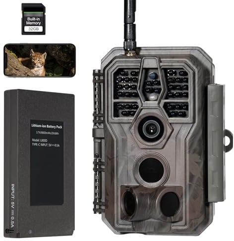 GardePro E8P Max Wildlife Camera, WiFi Bluetooth Trail Camera, Rechargeable 8000mAh Battery, Built-in 32GB SD Card, 64MP 1296p, Fast 0.1s Trigger Speed Motion Activated, No Glow Night Vision (E8PMB)
