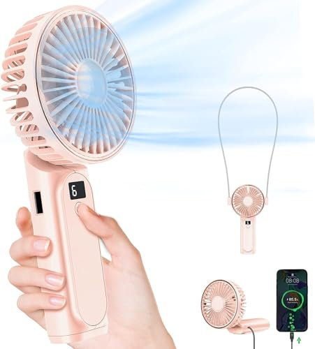 Mini Ventilatore Portatile USB Ricaricabile, 4000mAh Batteria, 6 Velocità, Ventilatore da Tavolo Pieghevole 180°, Ultra Silenzioso, Display LCD, Design Piccolo e Tascabile per Casa, Ufficio, Campeggio