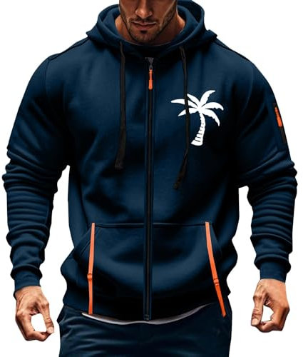 Felpa Gialla Uomo con Zip Felpa Uomo Zip Men's Casual Fashion Loose Print Zipper Long Sleeved Hoodie Marville Felpe Uomo XL Felpa Uomo Felpa Maglione con Zip Uomo Felpe Uomo Firmate (Navy-1, S)