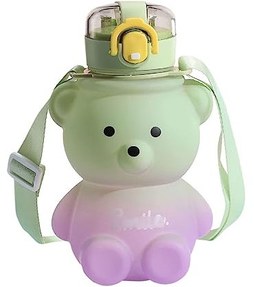 BMDOZRL Bouteille d'eau Kawaii Ours avec Paille Bouteille dégradé Bouteille d'eau Mignon étanche Portable en Plastique Eau Potable Tasse Gourde(D)